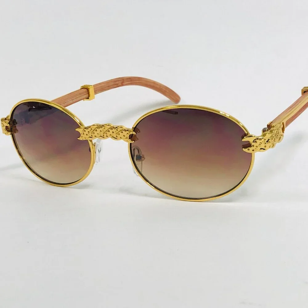 Men Sunglasses Brown Lens Oval Gold Frame Street Wear Light Weight Lentes New‎